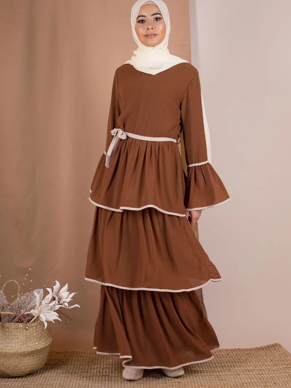 Sweet Cake Flare Sleeve Lace-up Multi-layer Pleated Cupcake Ankle-length