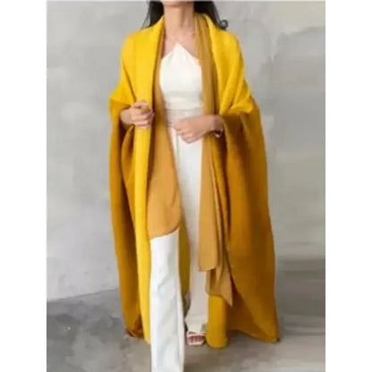 Wrinkled Windbreaker Jacket Bat Sleeve Scarf Collar Gradient Long Retro Coats and Jackets